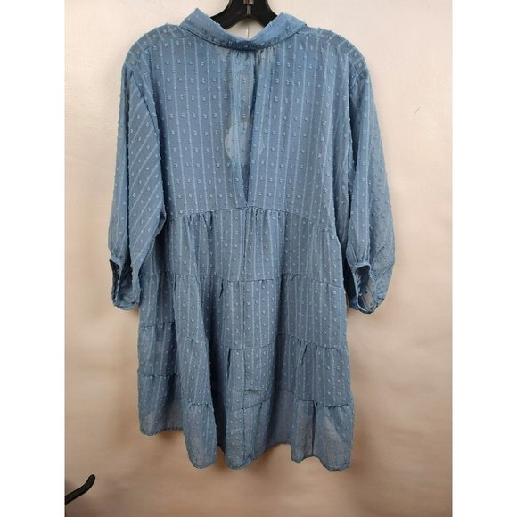UMGEE Dusty Blue Swiss Dot Chiffon Tiered BOHO Tunic Top Size Medium NEW - Picture 7 of 11